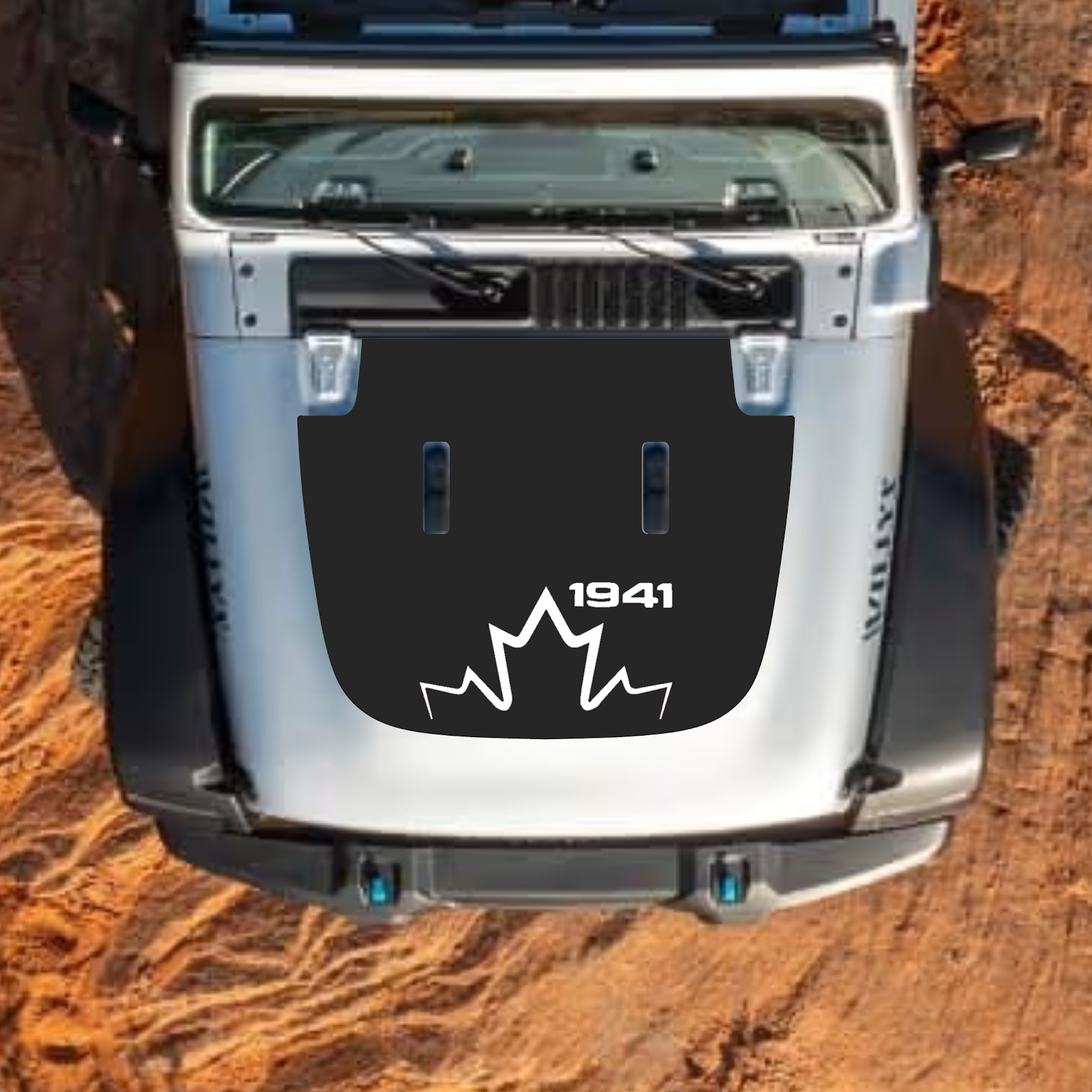 CarCode Jeep Wrangler JL and Gladiator JT hood decal in style #16, stylish black graphic for 2018+ models.