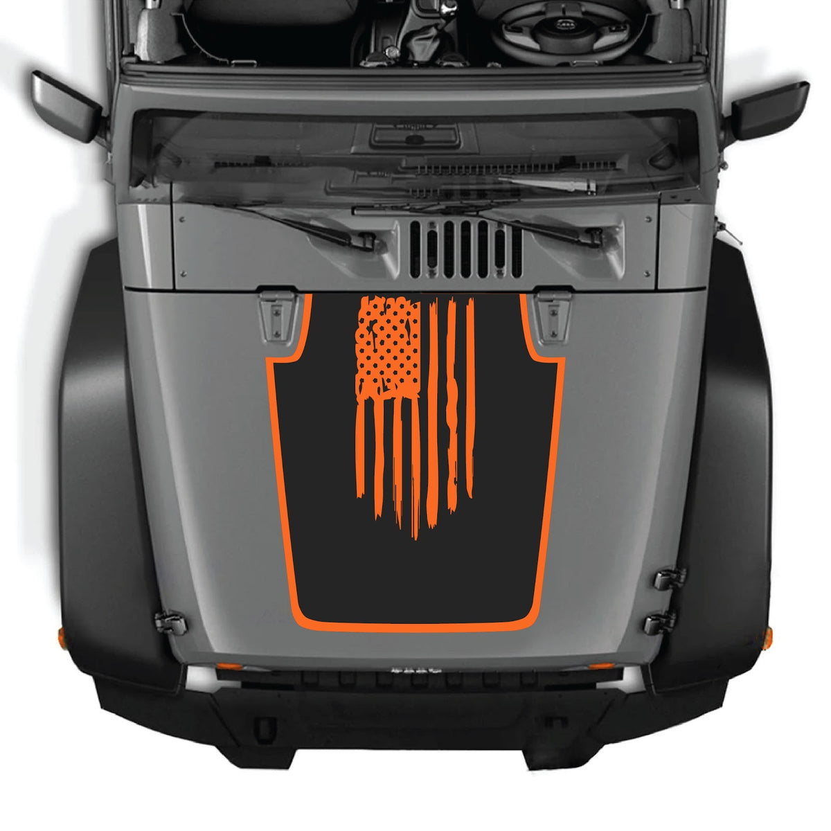 CarCode hood decal for Jeep Wrangler JK/JKU 2007-2018, style #05, featuring bold black and white graphic design on the hood.