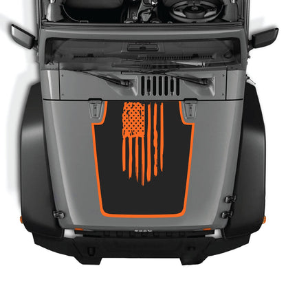 CarCode hood decal for Jeep Wrangler JK/JKU 2007-2018, style #05, featuring bold black and white graphic design on the hood.
