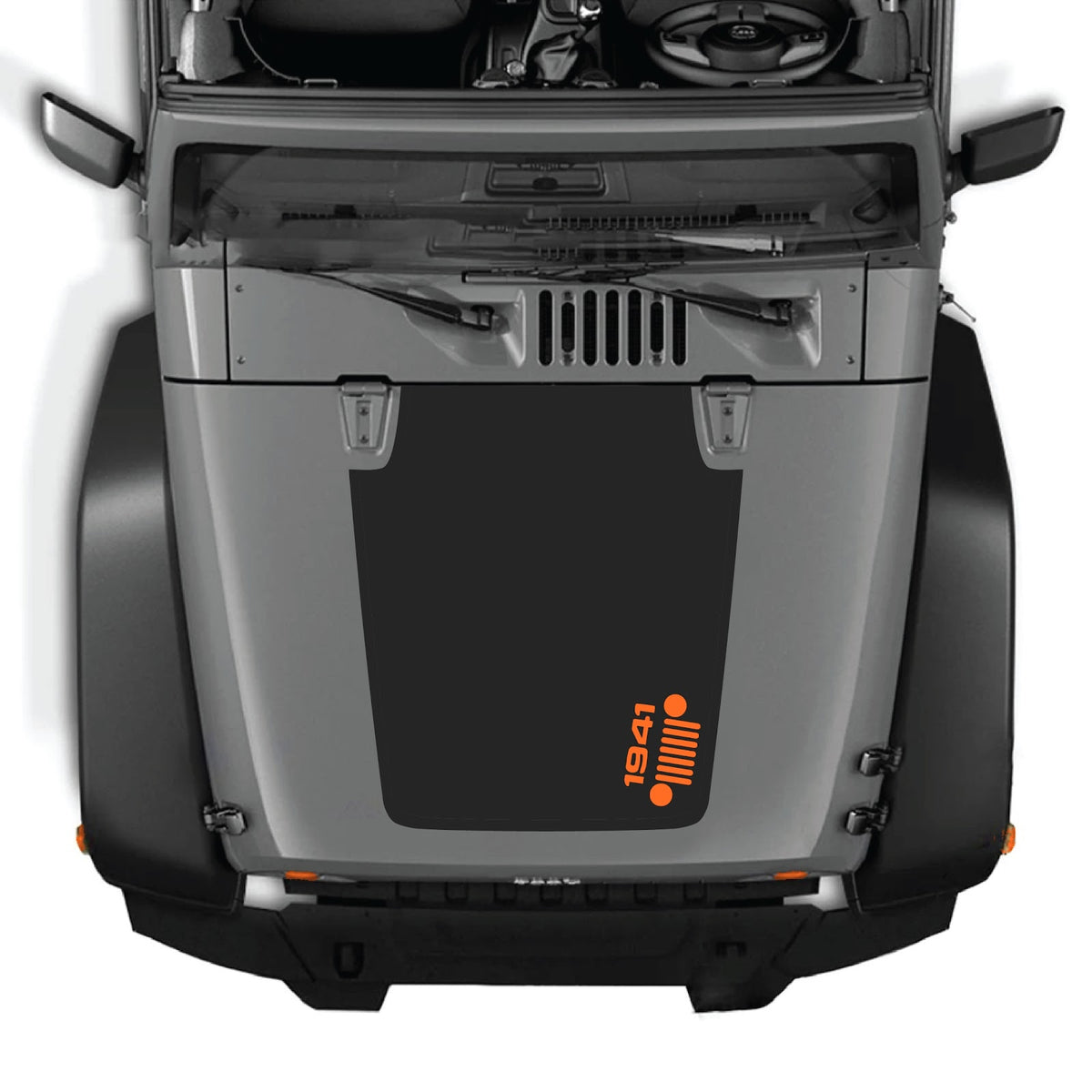 CarCode Jeep Wrangler JK/JKU hood decal Style #60, black graphic decal for 2007-2018 off-road vehicle customization