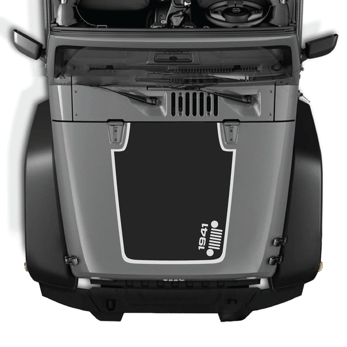 CarCode hood decal for Jeep Wrangler JK/JKU 2007-2018, Style #59, black and white graphic design on vehicle hood