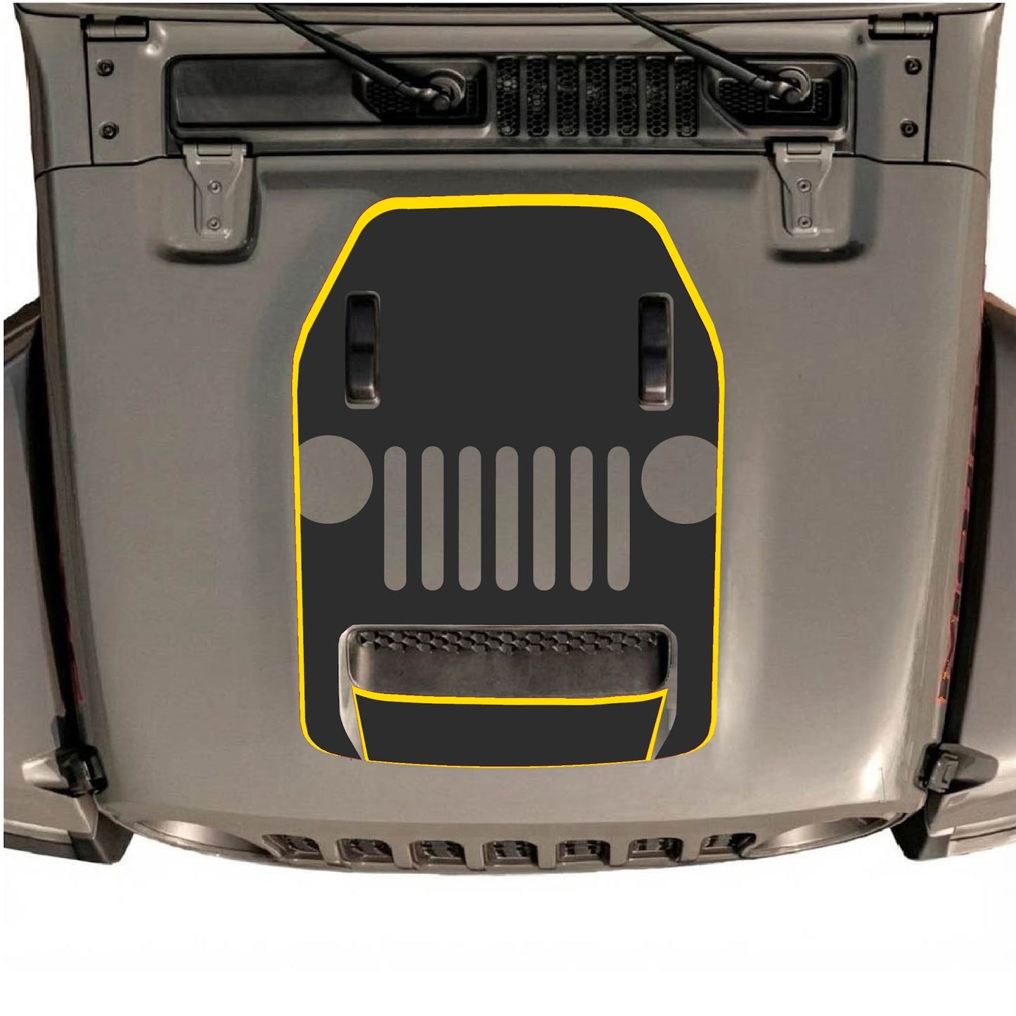 CarCode hood decal for Jeep Wrangler JL/JLU Rubicon 392 and JT Gladiator Mojave 2020-2026, style #69, shown on vehicle hood
