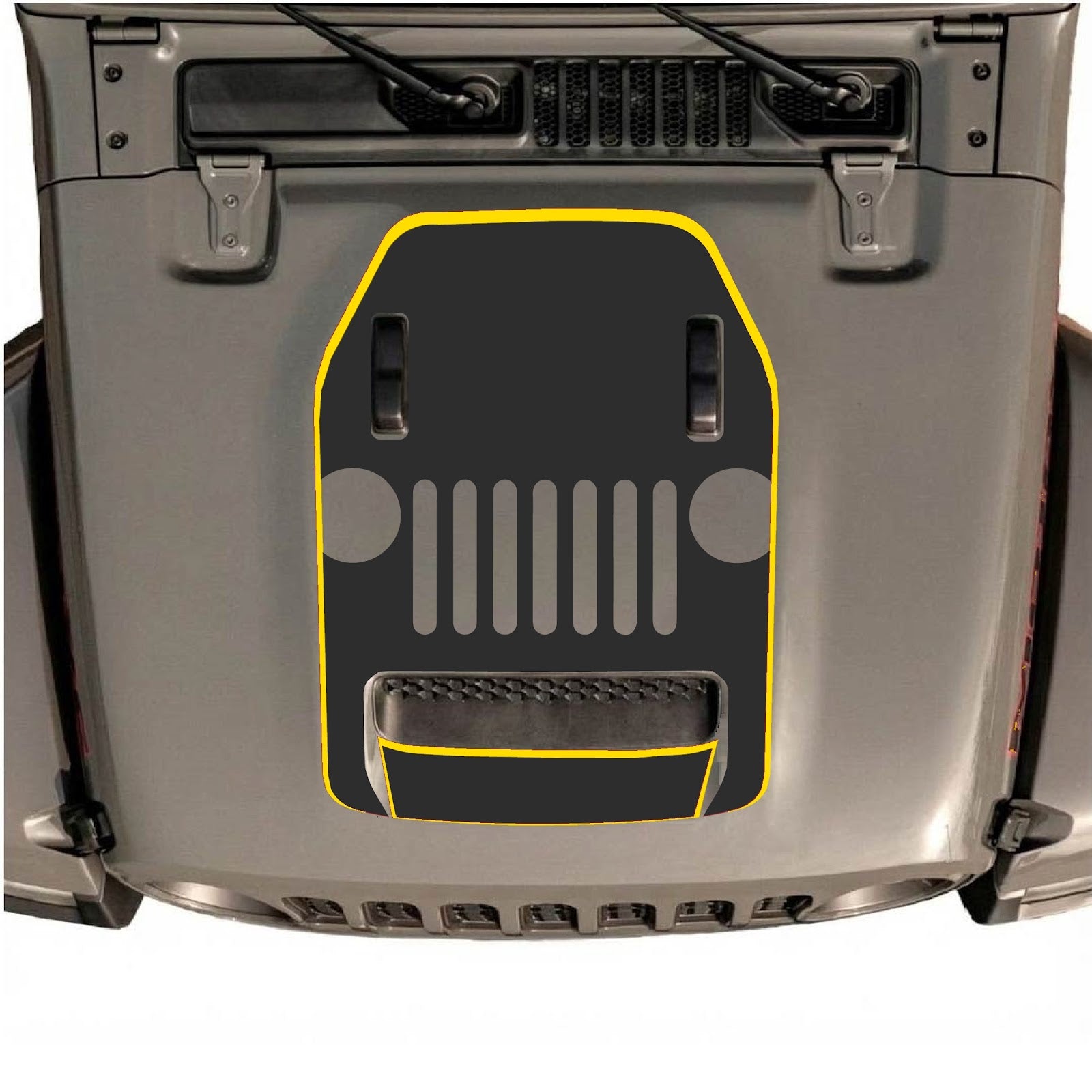 CarCode hood decal for Jeep Wrangler JL/JLU Rubicon 392 and JT Gladiator Mojave 2020-2026, style #69, shown on vehicle hood