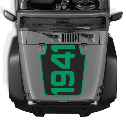 Jeep Wrangler JK/JKU hood decal in style #49 by CarCode, featuring bold black graphic design on vehicle's hood.