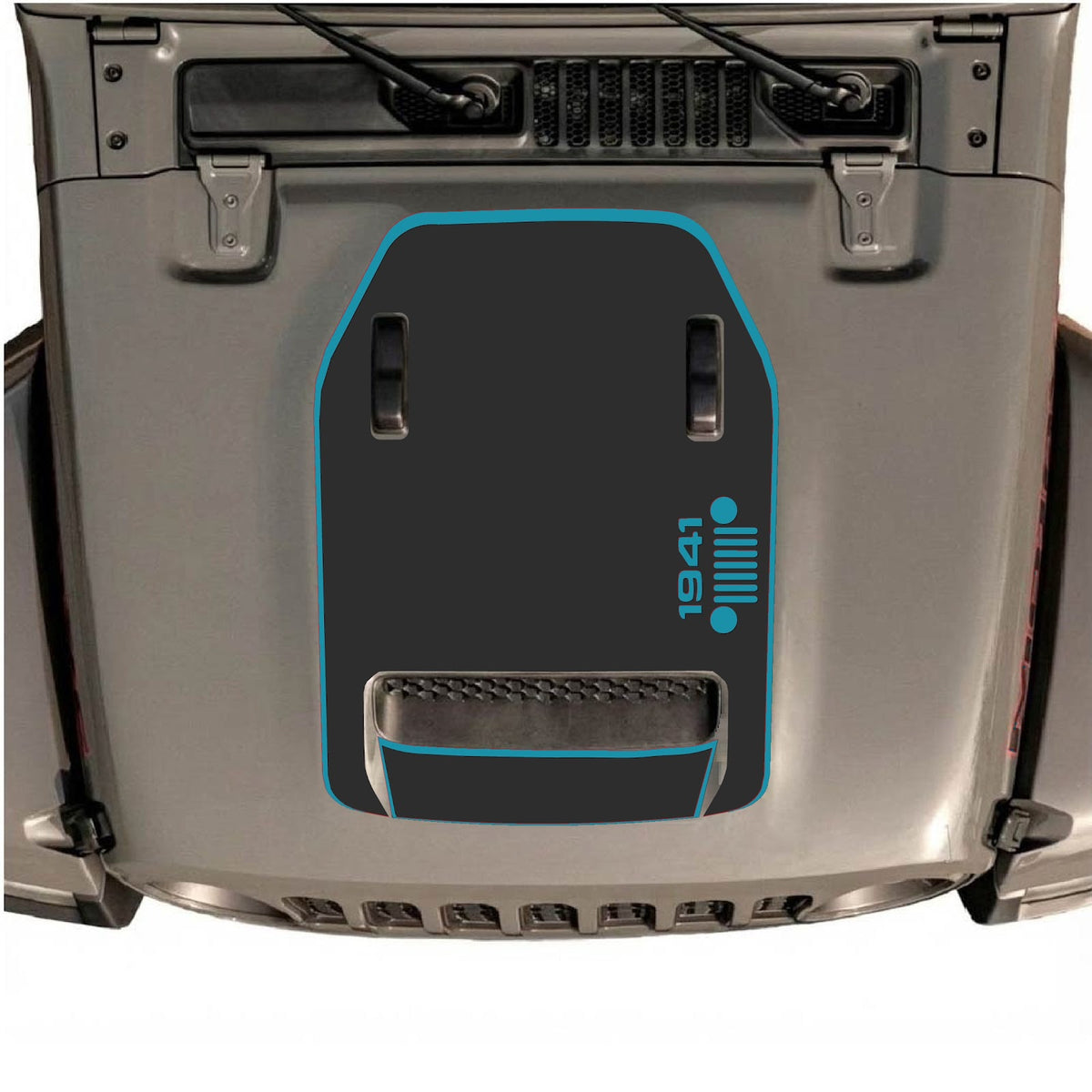CarCode hood decal for Jeep Wrangler JL/JLU Rubicon 392 and JT Gladiator Mojave 2020-2026, style #55, shown on vehicle hood