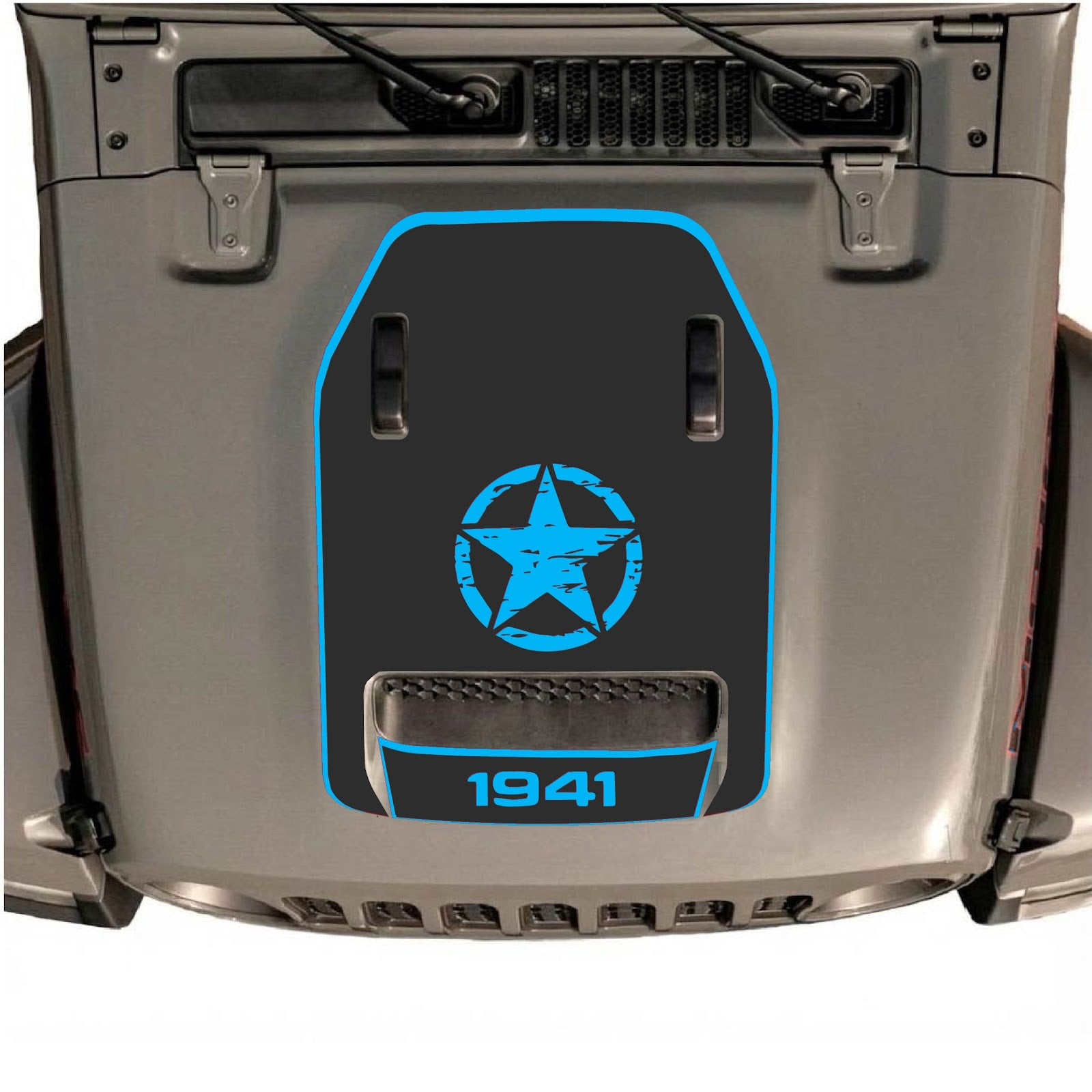 CarCode hood decal for Jeep Wrangler JL/JLU Rubicon 392 and JT Gladiator Mojave, style #43, displayed on vehicle hood.