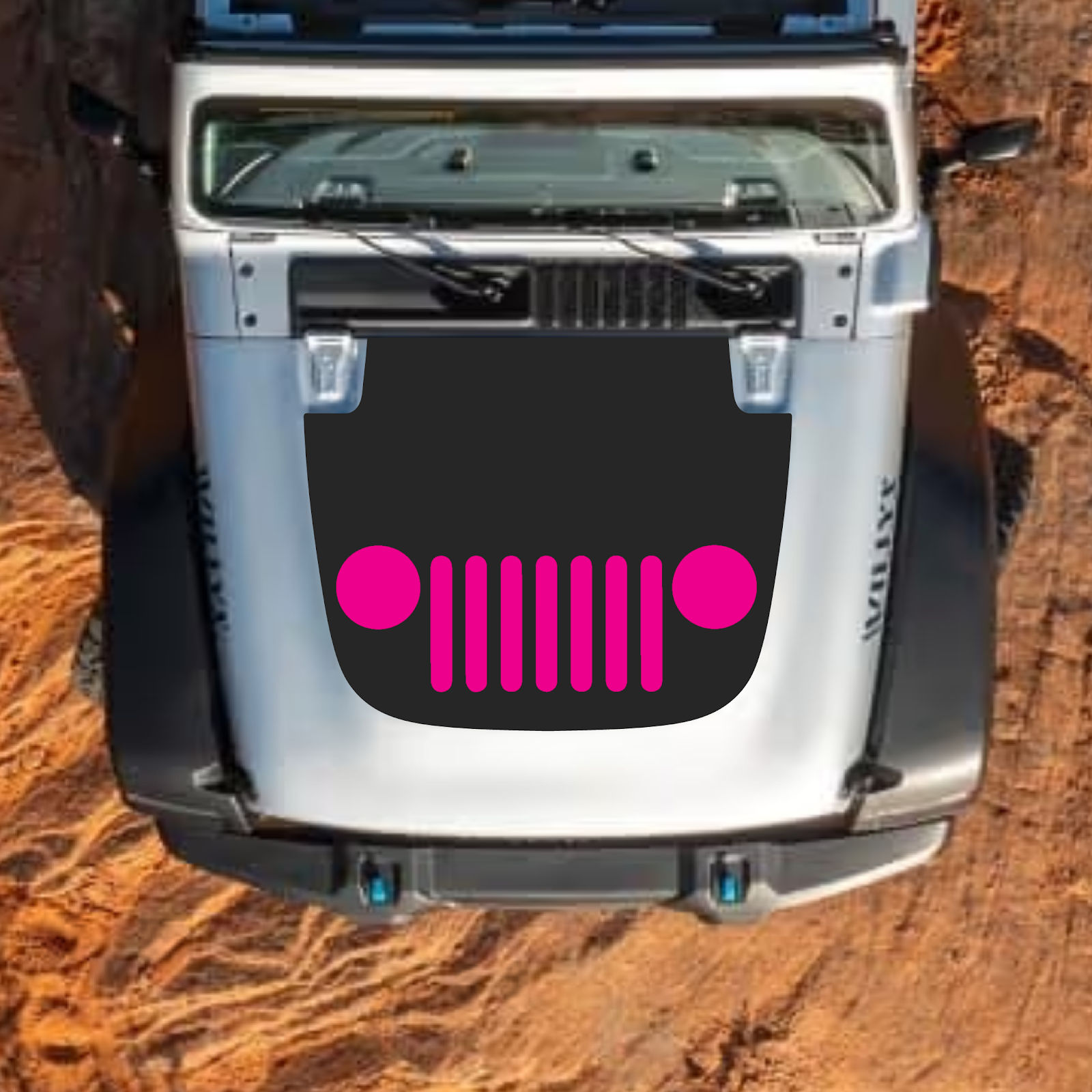 CarCode hood decal for Jeep Wrangler JL, JLU, Gladiator JT, 2018+ style #32, black and gray graphic design on vehicle hood