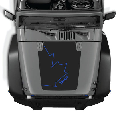Jeep Wrangler JK/JKU hood decal by CarCode, Style #08, black and white graphic design on hood of 2007-2018 model.