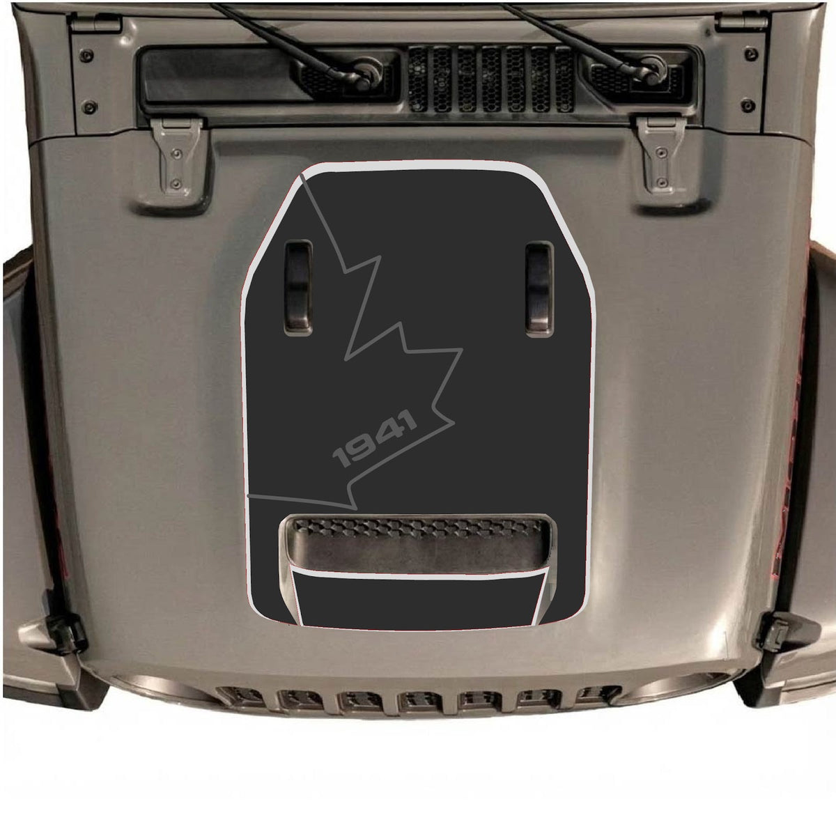 CarCode hood decal featuring bold style #81 for Jeep Wrangler JL/JLU Rubicon 392 and JT Gladiator Mojave 2020-2026, shown on vehicle.