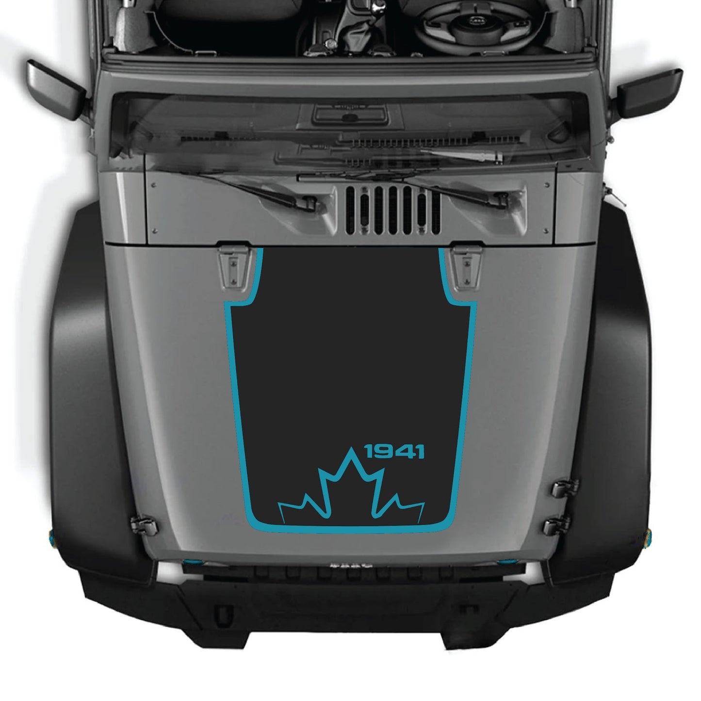 CarCode hood decal for Jeep Wrangler JK/JKU 2007-2018, style #20, showing sleek black design on vehicle hood