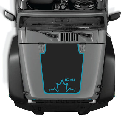 CarCode hood decal for Jeep Wrangler JK/JKU 2007-2018, style #20, showing sleek black design on vehicle hood