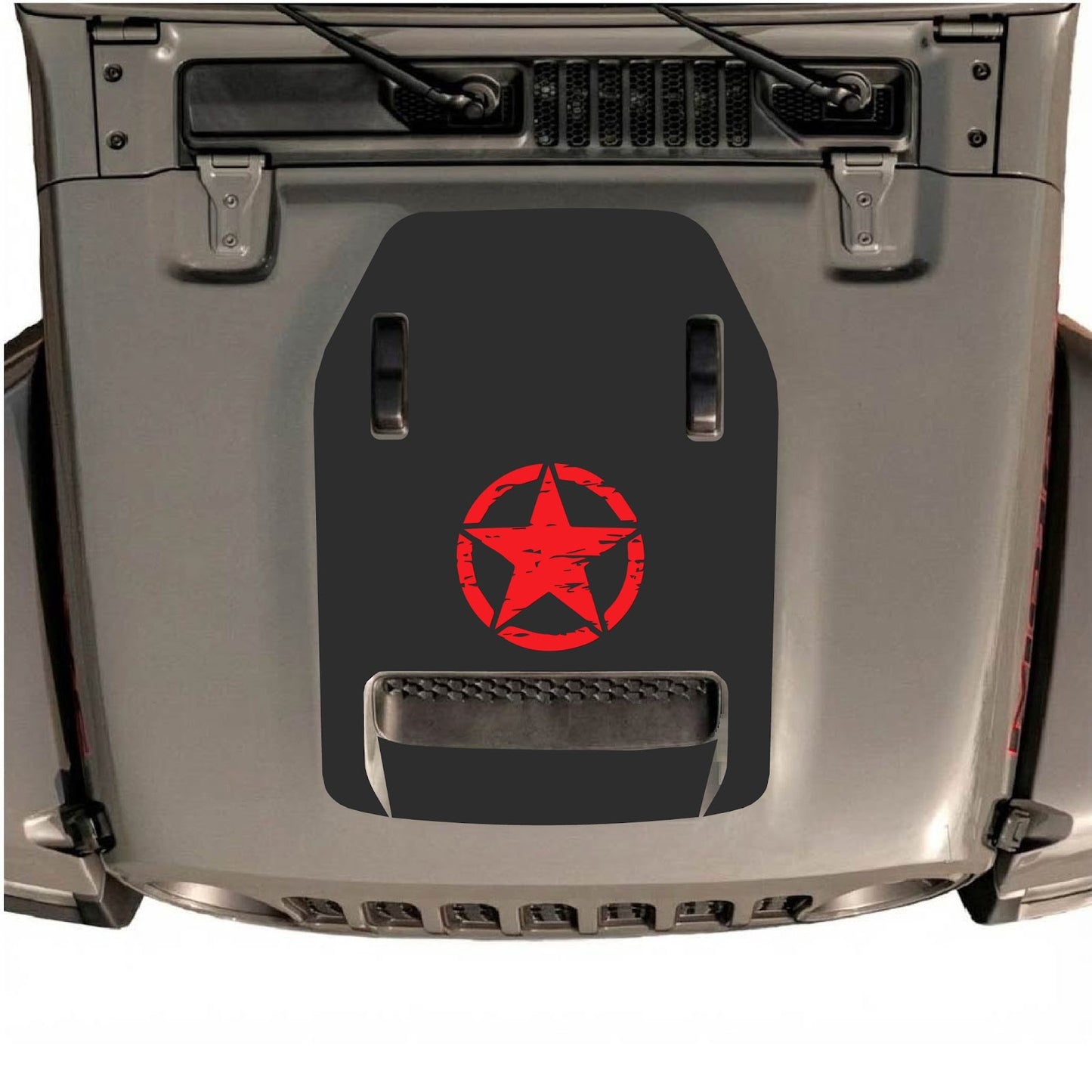 Jeep Wrangler JL/JLU Rubicon 392 or Gladiator Mojave hood decal by CarCode, style #46, shown on vehicle hood.