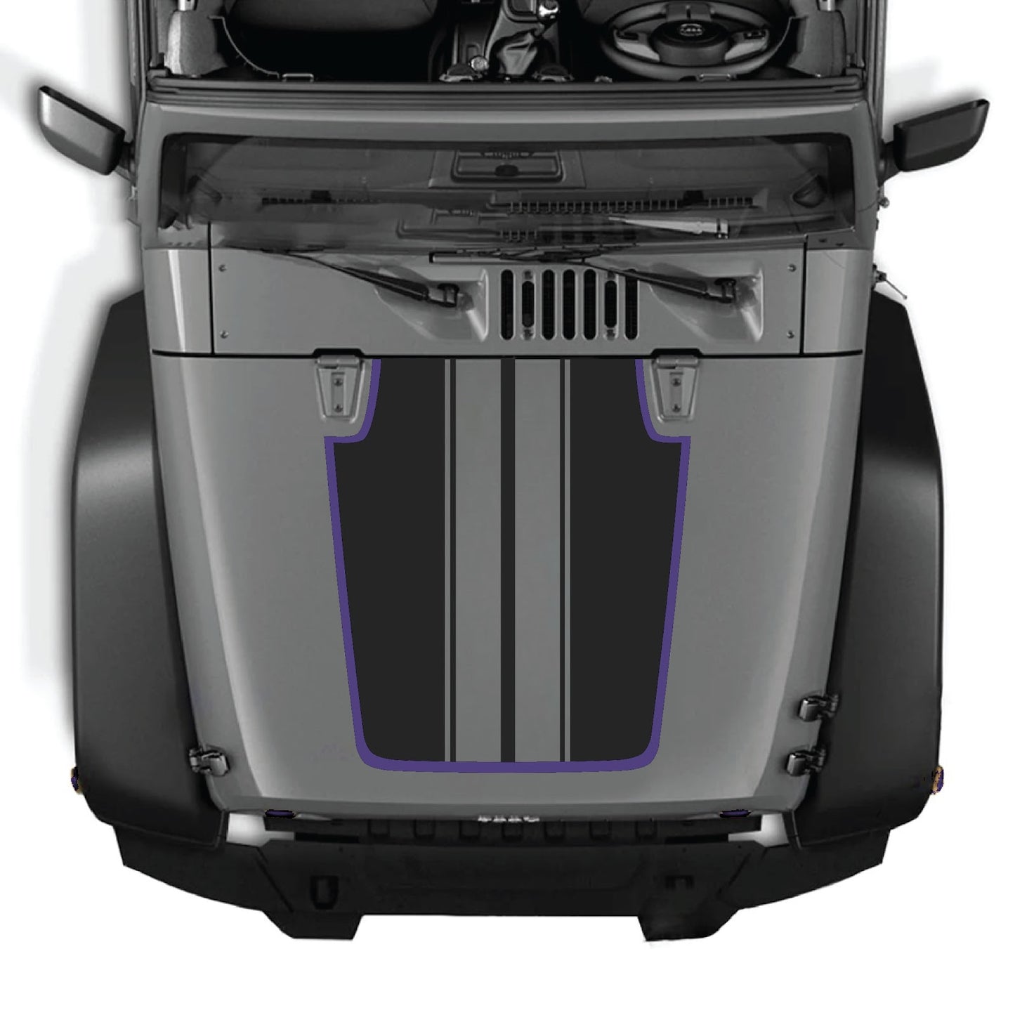 CarCode hood decal for Jeep Wrangler JK/JKU 2007-2018, style #89, black and gray graphic design on hood surface.