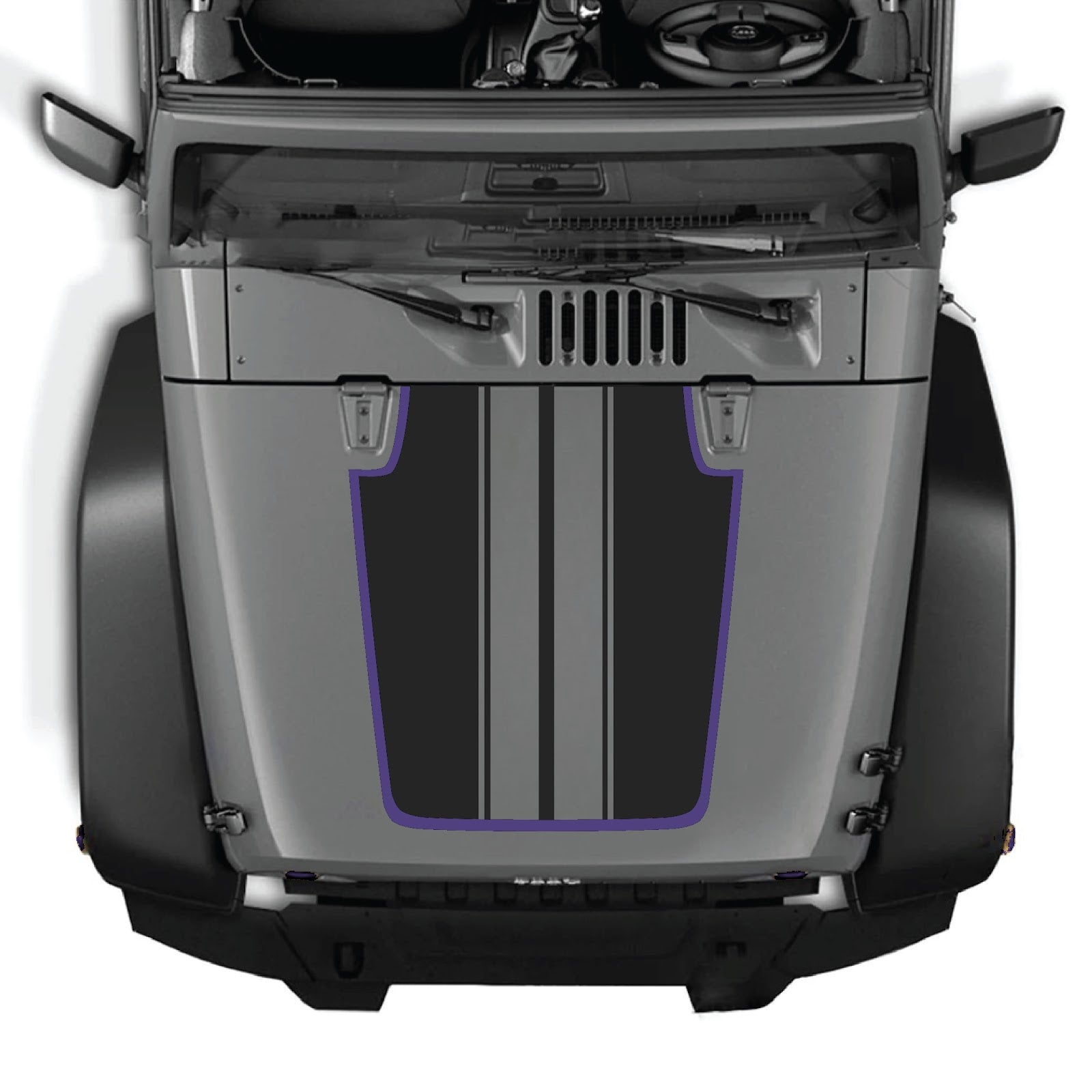 CarCode hood decal for Jeep Wrangler JK/JKU 2007-2018, style #89, black and gray graphic design on hood surface.
