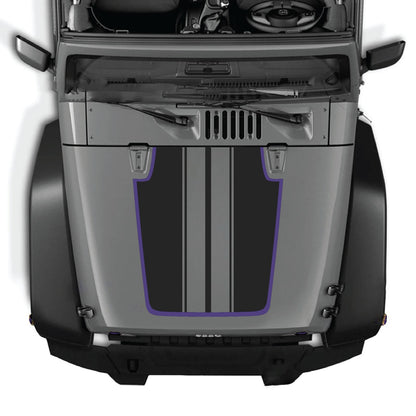 CarCode hood decal for Jeep Wrangler JK/JKU 2007-2018, style #89, black and gray graphic design on hood surface.