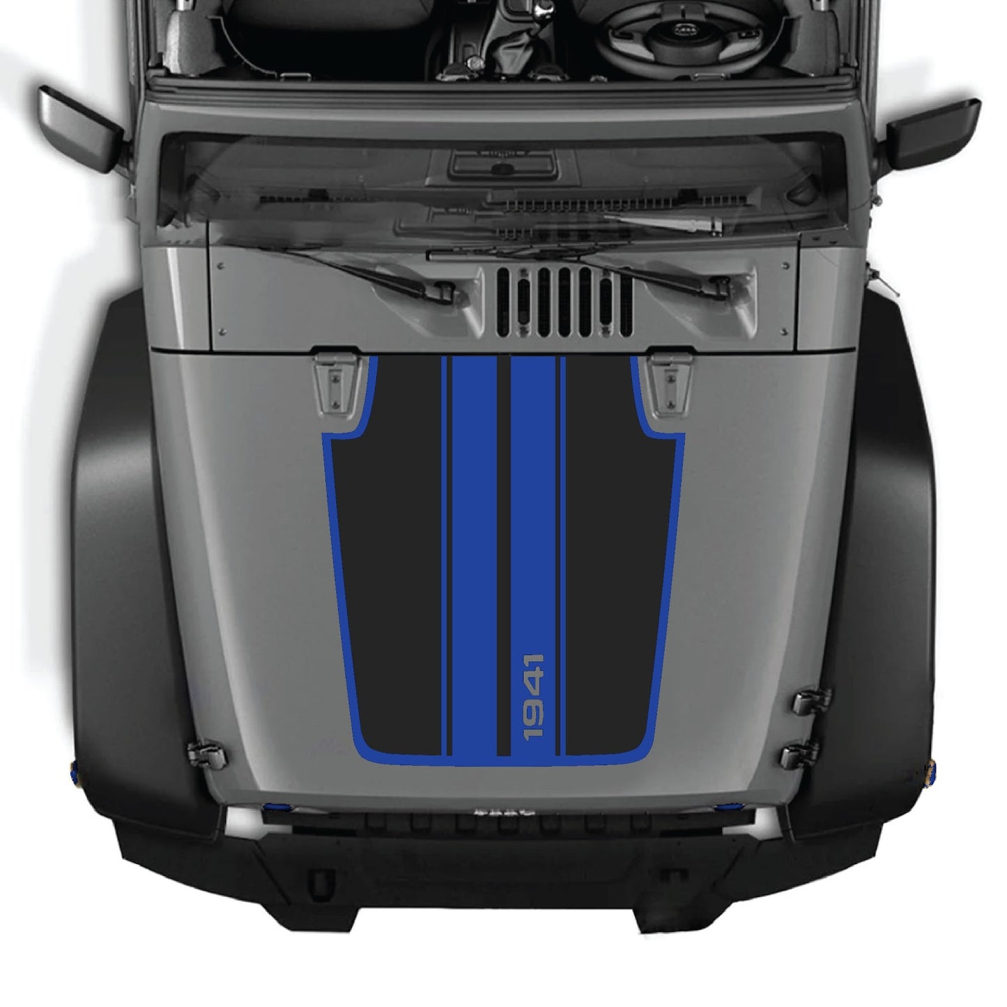 Jeep Wrangler JK/JKU hood decal by CarCode, Style #66, black and gray graphic design on the vehicle's hood.