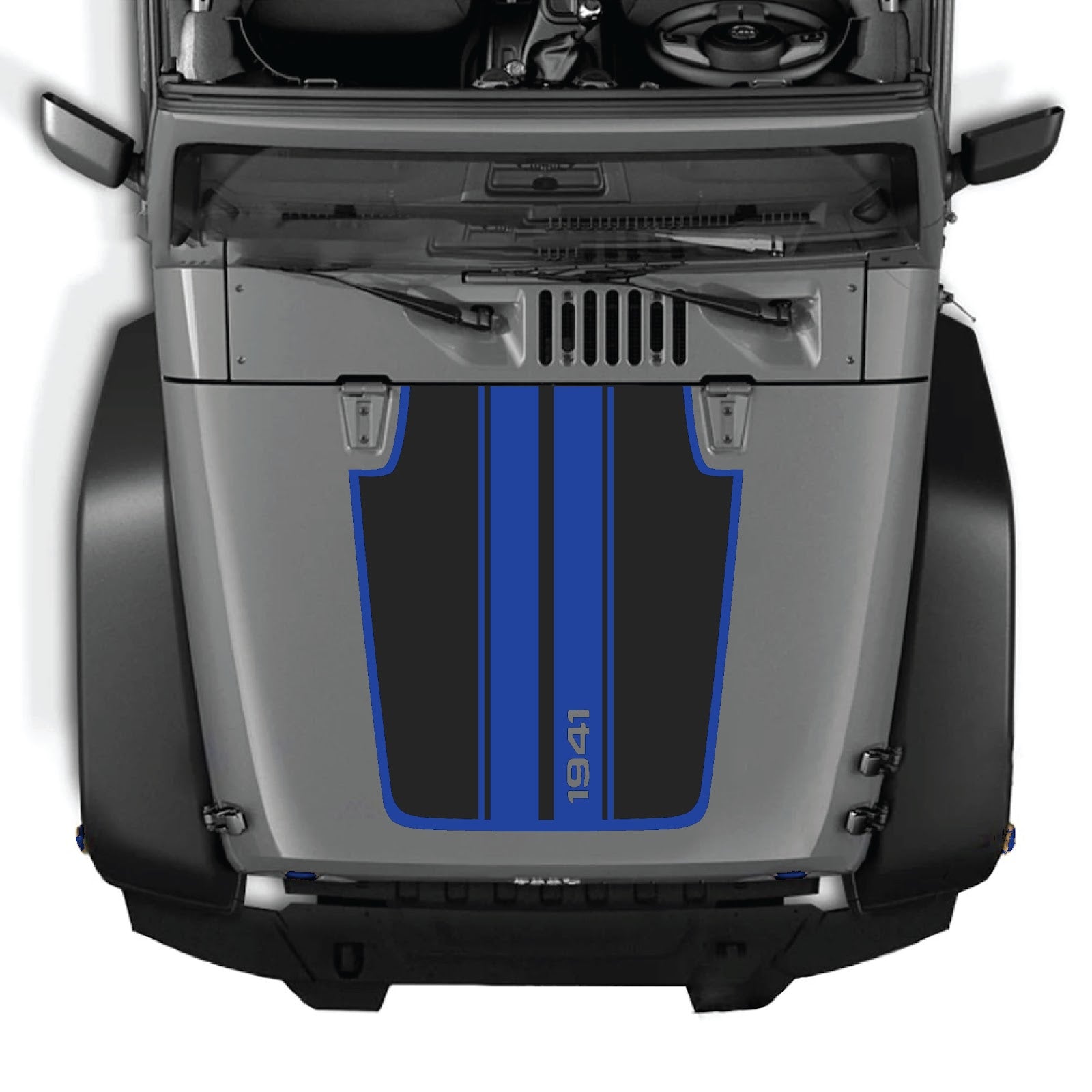 Jeep Wrangler JK/JKU hood decal by CarCode, Style #66, black and gray graphic design on the vehicle's hood.