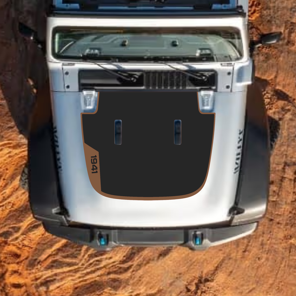 CarCode hood decal for Jeep Wrangler JL and Gladiator JT, stylish standard hood design in black with #44 graphic.