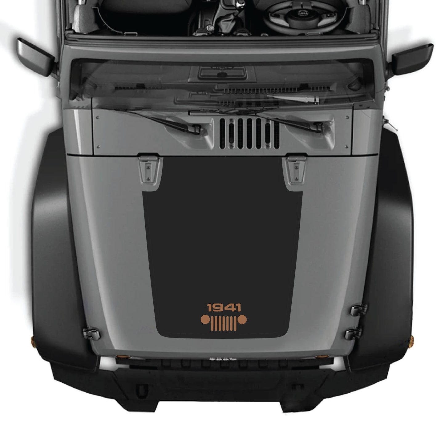 CarCode Jeep Wrangler JK/JKU 2007-2018 hood decal in Style #53, black and white graphic design on vehicle hood.