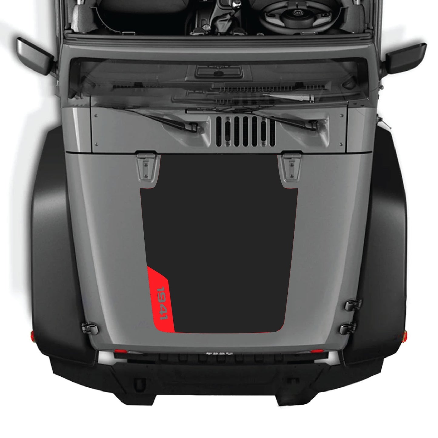 CarCode hood decal for Jeep Wrangler JK/JKU 2007-2018, style #85, featuring bold graphic design on the vehicle's hood.