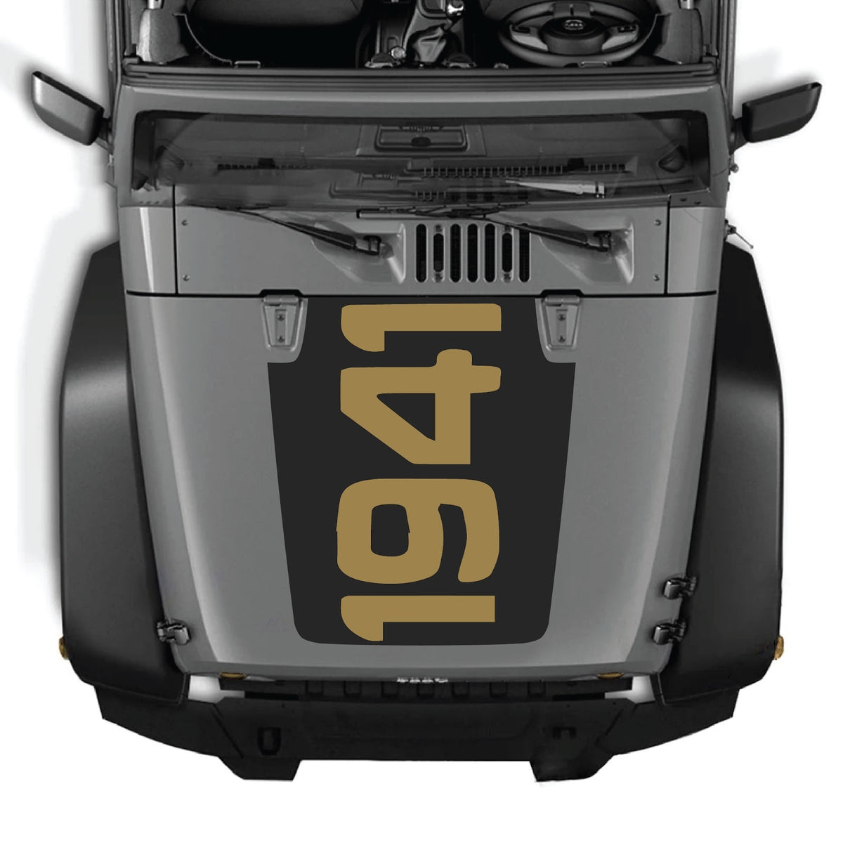 Jeep Wrangler JK/JKU hood decal by CarCode, style #48, featuring bold black graphic design on vehicle's hood.