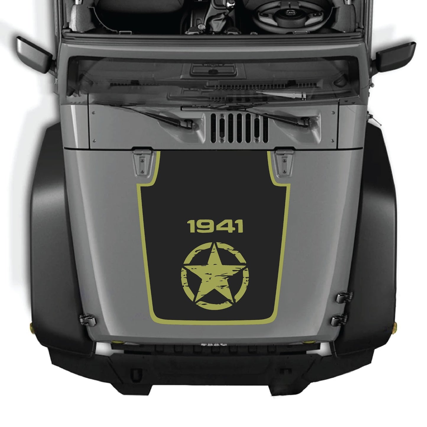 CarCode hood decal for Jeep Wrangler JK/JKU 2007-2018, Style #22, featuring bold black and white graphic design on the hood.