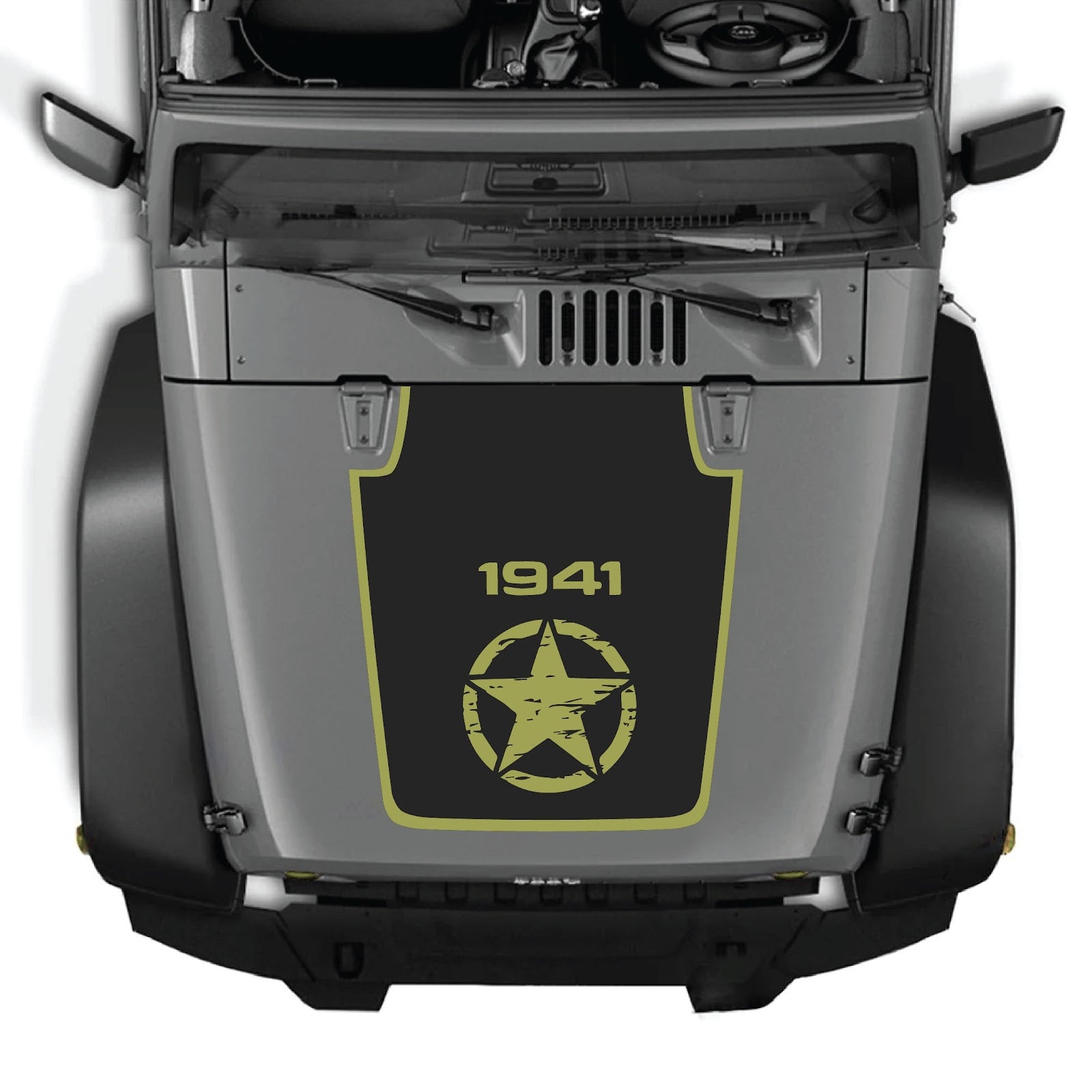 CarCode hood decal for Jeep Wrangler JK/JKU 2007-2018, Style #22, featuring bold black and white graphic design on the hood.