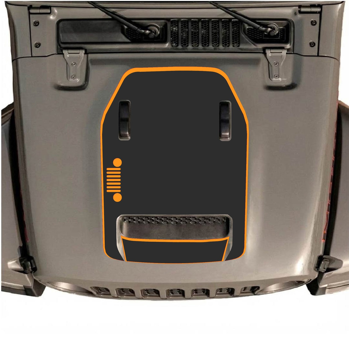 CarCode Jeep Wrangler JL/JLU Rubicon 392 and JT Gladiator Mojave hood decal, style #53, black vinyl graphic on vehicle hood