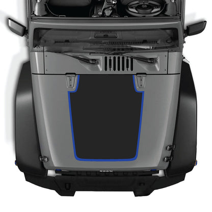 CarCode Jeep Wrangler JK/JKU hood decal in style #61, black graphic design on vehicle hood for 2007-2018 models
