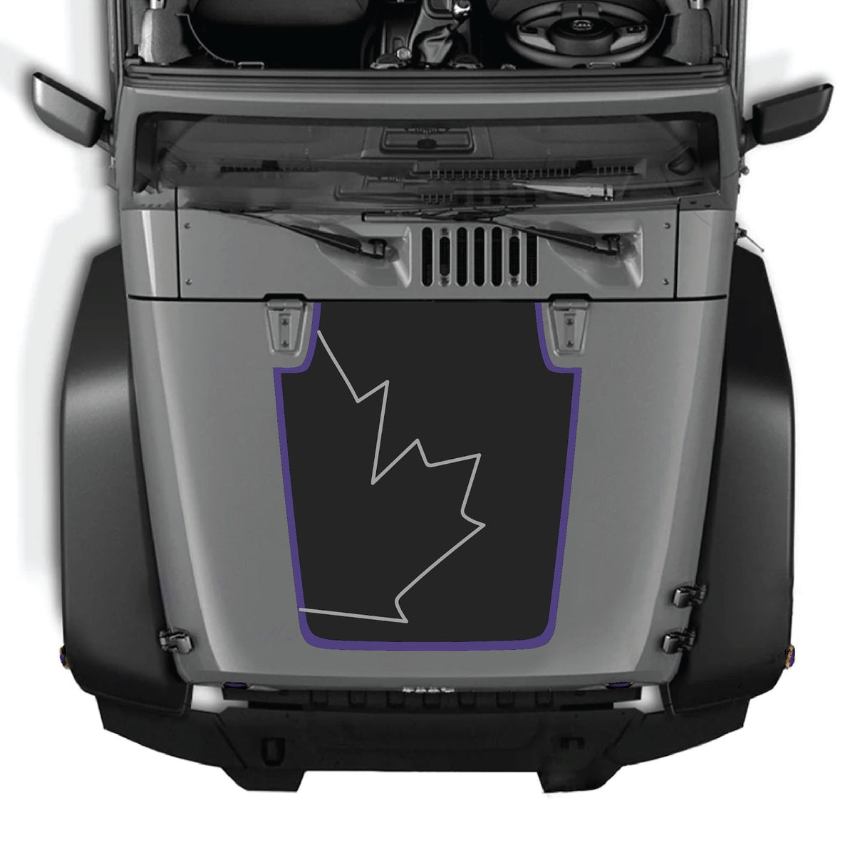 CarCode Jeep Wrangler JK/JKU hood decal in style #69, black and gray graphic design on the vehicle's hood.