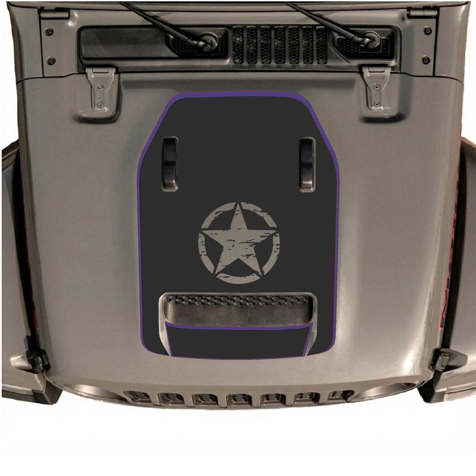 Jeep Wrangler JL/JLU Rubicon 392 and Gladiator Mojave hood decal with style #91 by CarCode, featuring black and gray graphic design.