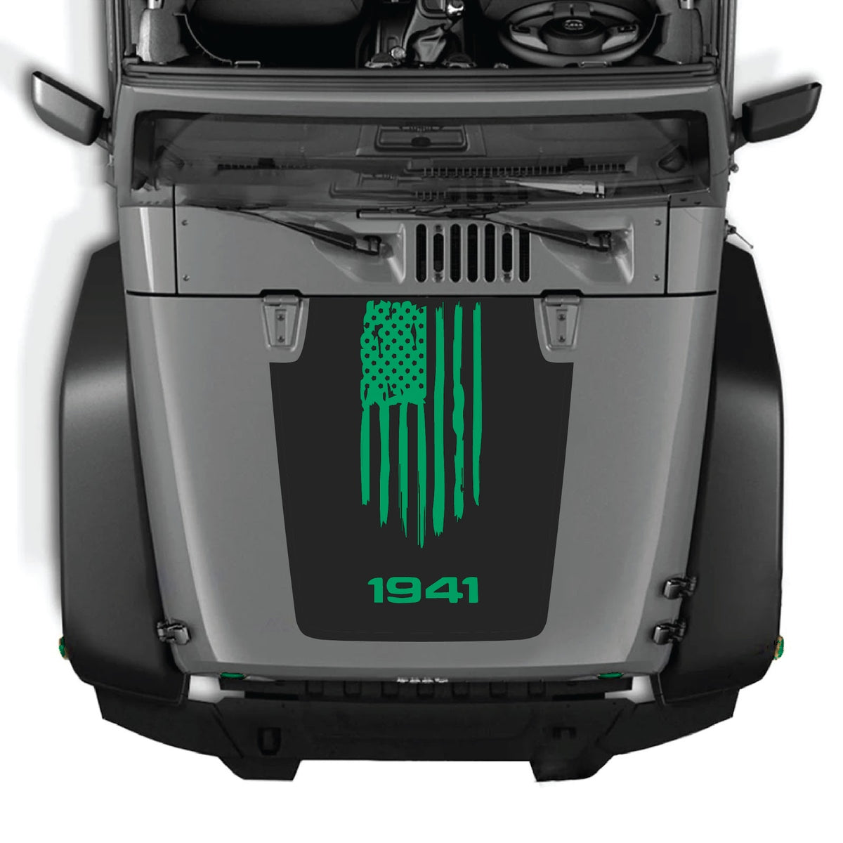 CarCode hood decal for Jeep Wrangler JK/JKU 2007-2018, Style #04, shown on vehicle's hood with a sleek black design.