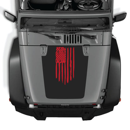 CarCode Jeep Wrangler JK/JKU hood decal style 03, black graphic sticker for 2007-2018 Jeep models, shown on vehicle hood.