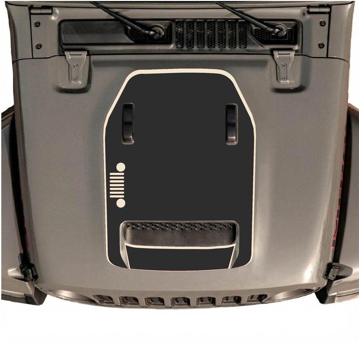CarCode Jeep Wrangler JL/JLU Rubicon 392 and JT Gladiator Mojave hood decal in style #53, showcasing the graphic design on the vehicle's hood.