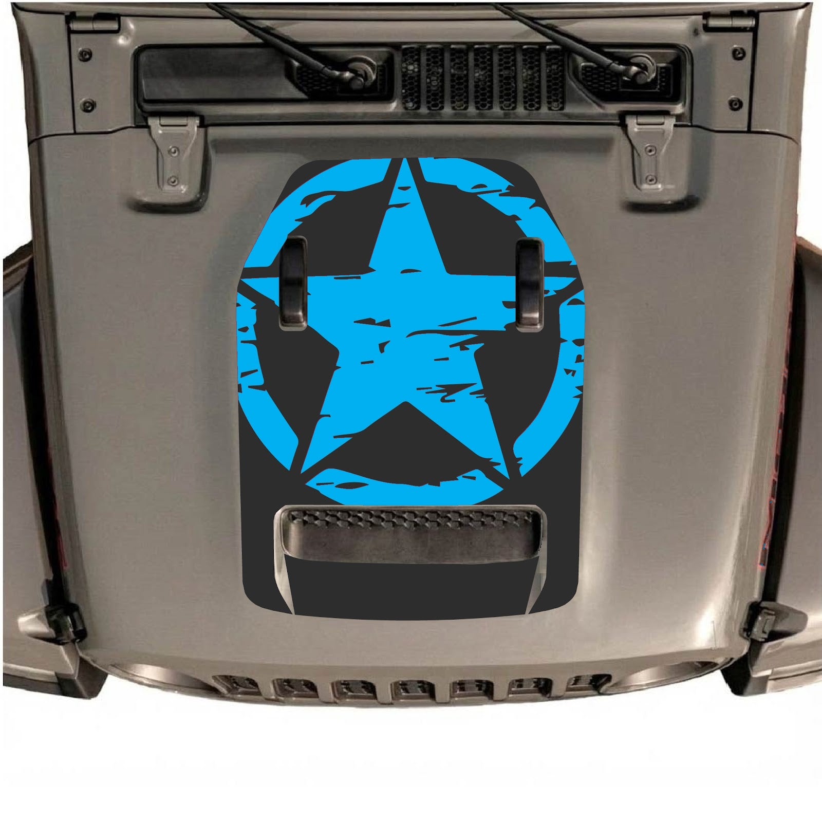 Jeep Wrangler JL/JLU Rubicon 392 or JT Gladiator Mojave hood decal in style #36, black and gray graphic design on vehicle hood