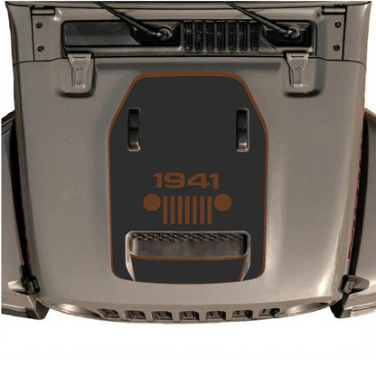 CarCode hood decal for Jeep Wrangler JL/JLU Rubicon 392 and JT Gladiator Mojave, style #47, displayed on vehicle hood in black and gray