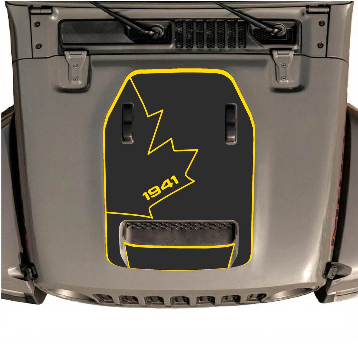 CarCode hood decal for Jeep Wrangler JL/JLU Rubicon 392 and JT Gladiator Mojave 2020-2026, style #25, applied on vehicle hood.