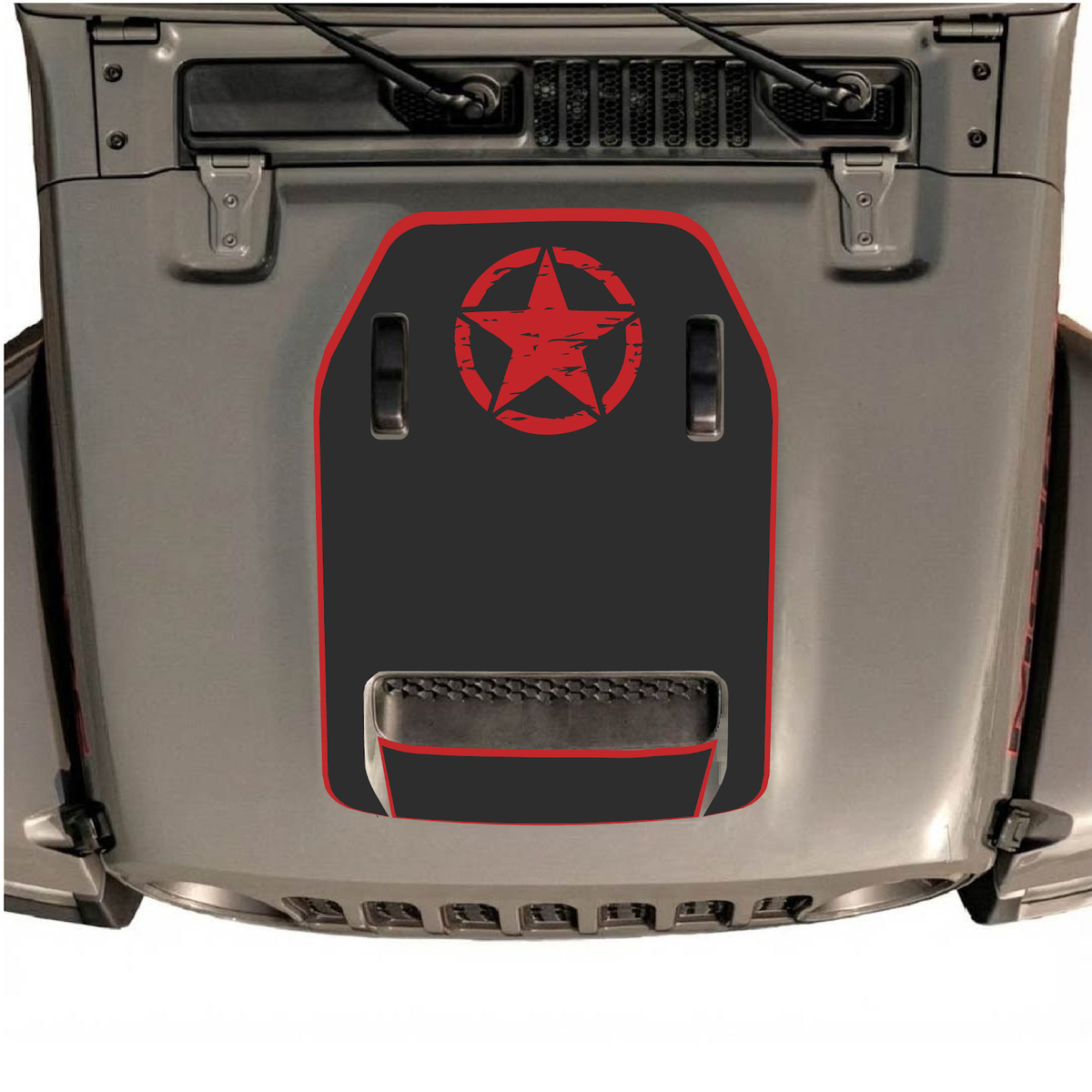 CarCode hood decal for Jeep Wrangler JL/JLU Rubicon 392 and JT Gladiator Mojave 2020-2026, style #41, shown on vehicle hood.