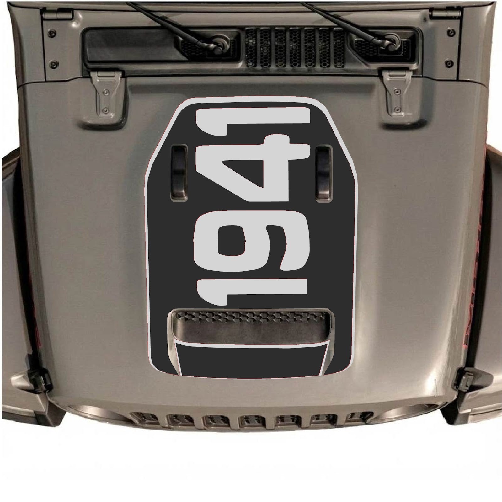 CarCode hood decal for Jeep Wrangler JL/JLU Rubicon 392 and JT Gladiator Mojave 2020-2026, style #01, showing sleek black graphic design.