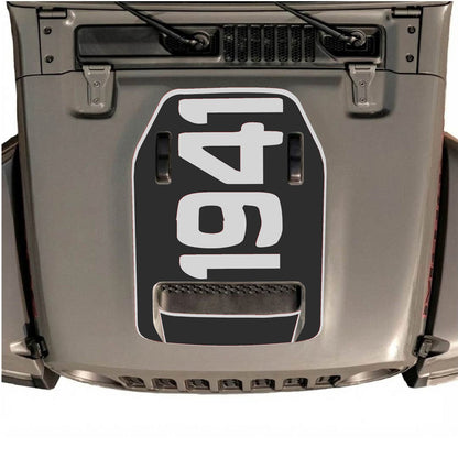 CarCode hood decal for Jeep Wrangler JL/JLU Rubicon 392 and JT Gladiator Mojave 2020-2026, style #01, showing sleek black graphic design.