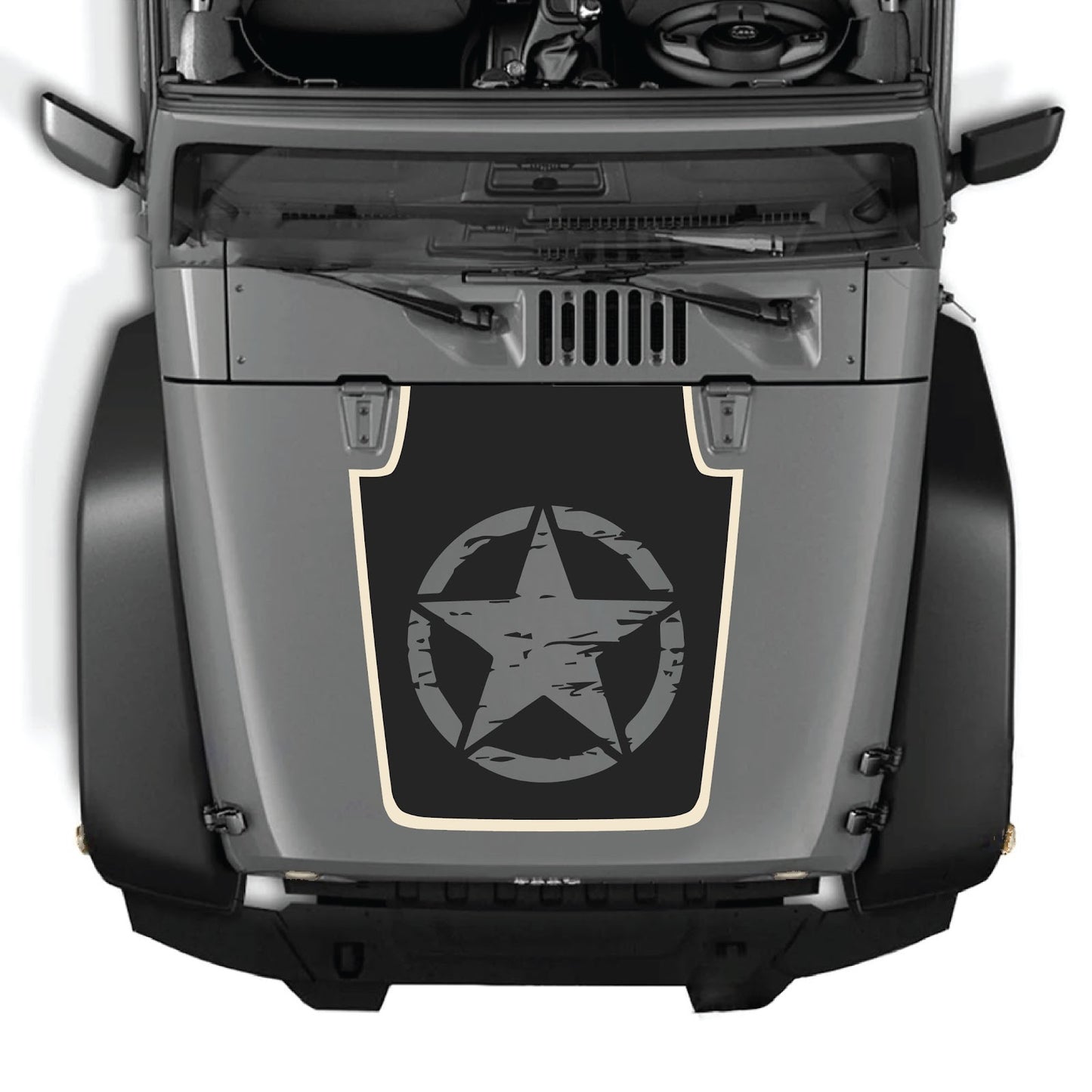 Jeep Wrangler JK/JKU hood decal by CarCode, style #78, black and silver design on vehicle hood for a rugged look