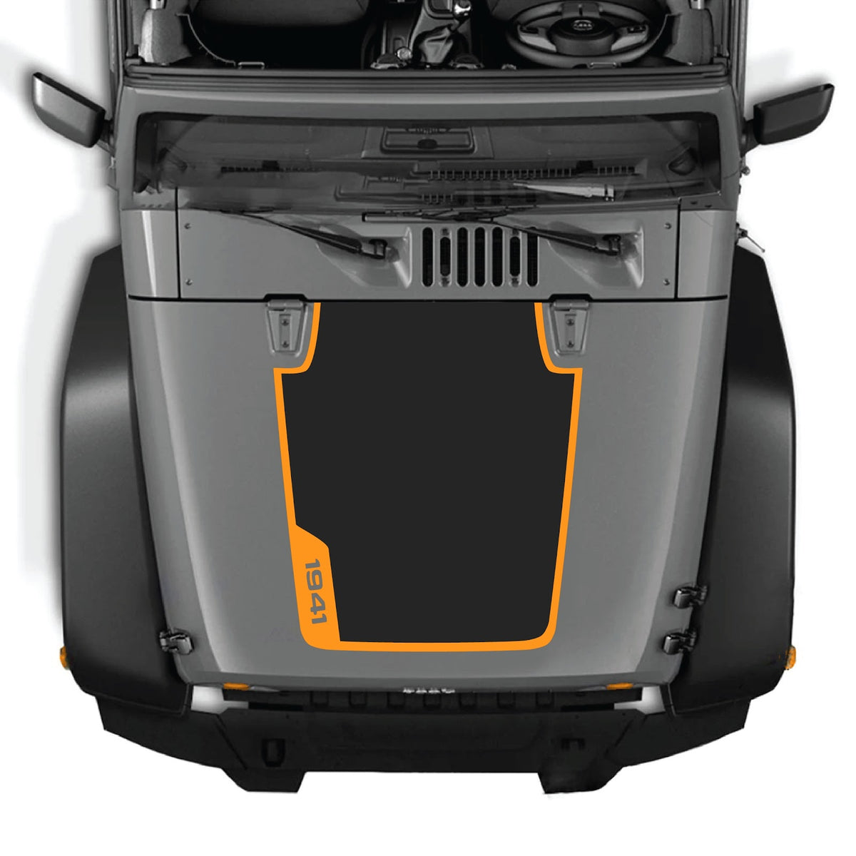 CarCode hood decal for Jeep Wrangler JK/JKU 2007-2018, style #86, black vinyl graphic on vehicle hood.