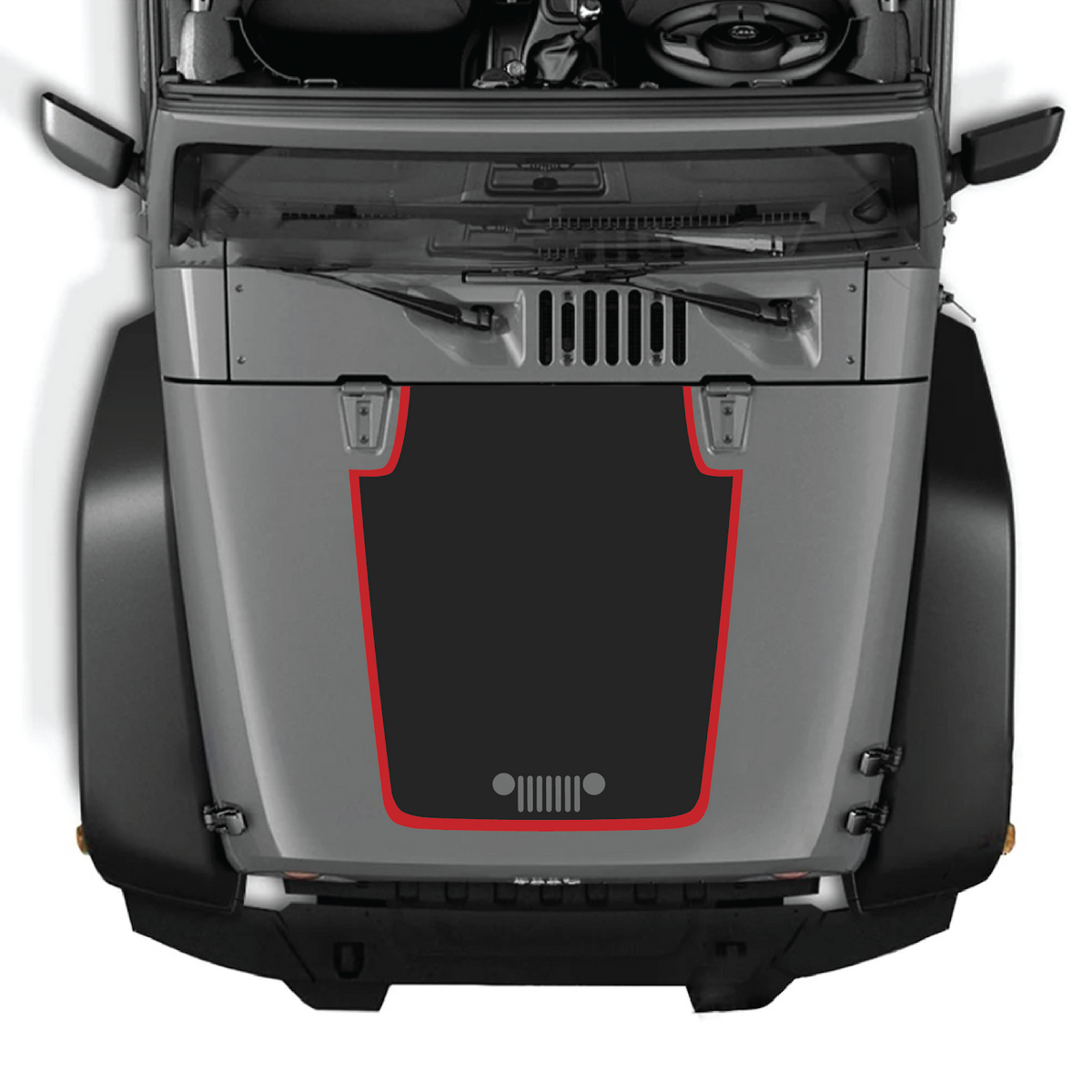 CarCode Jeep Wrangler JK/JKU hood decal Style #93 in black, featuring bold design on the vehicle's hood.