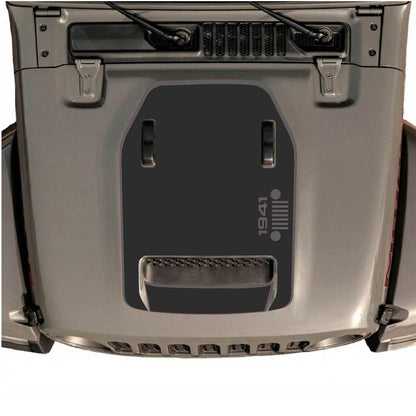 CarCode Jeep Wrangler JL/JLU Rubicon 392 and JT Gladiator Mojave hood decal, style #55, visible on vehicle's hood in the image.