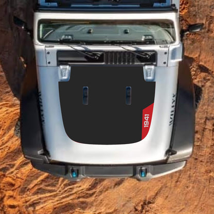 CarCode hood decal for Jeep Wrangler JL, JLU, Gladiator JT, standard hood, stylish graphic design on vehicle hood.