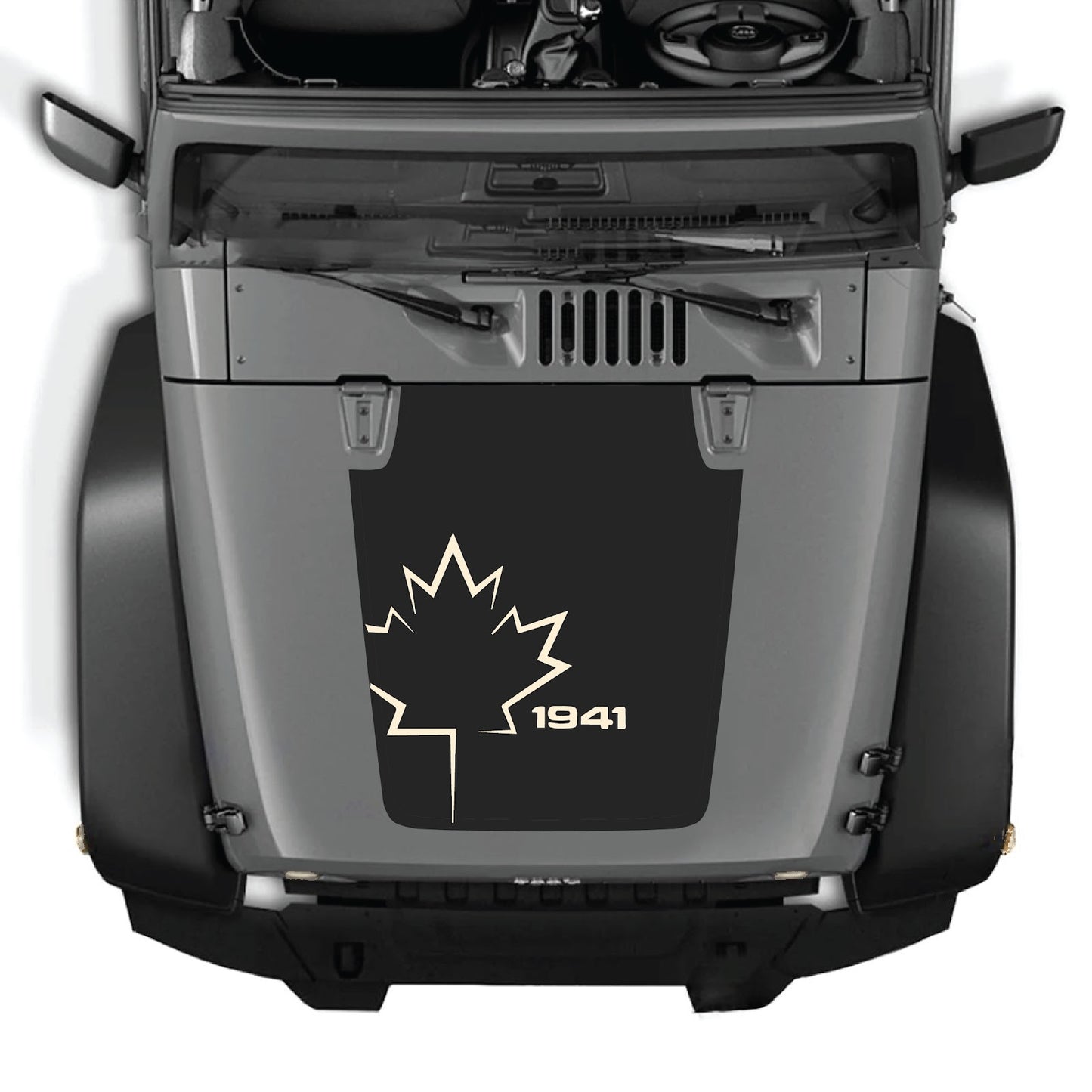 CarCode Jeep Wrangler JK/JKU hood decal Style #10, black and gray graphic design on vehicle's hood, 2007-2018 model.