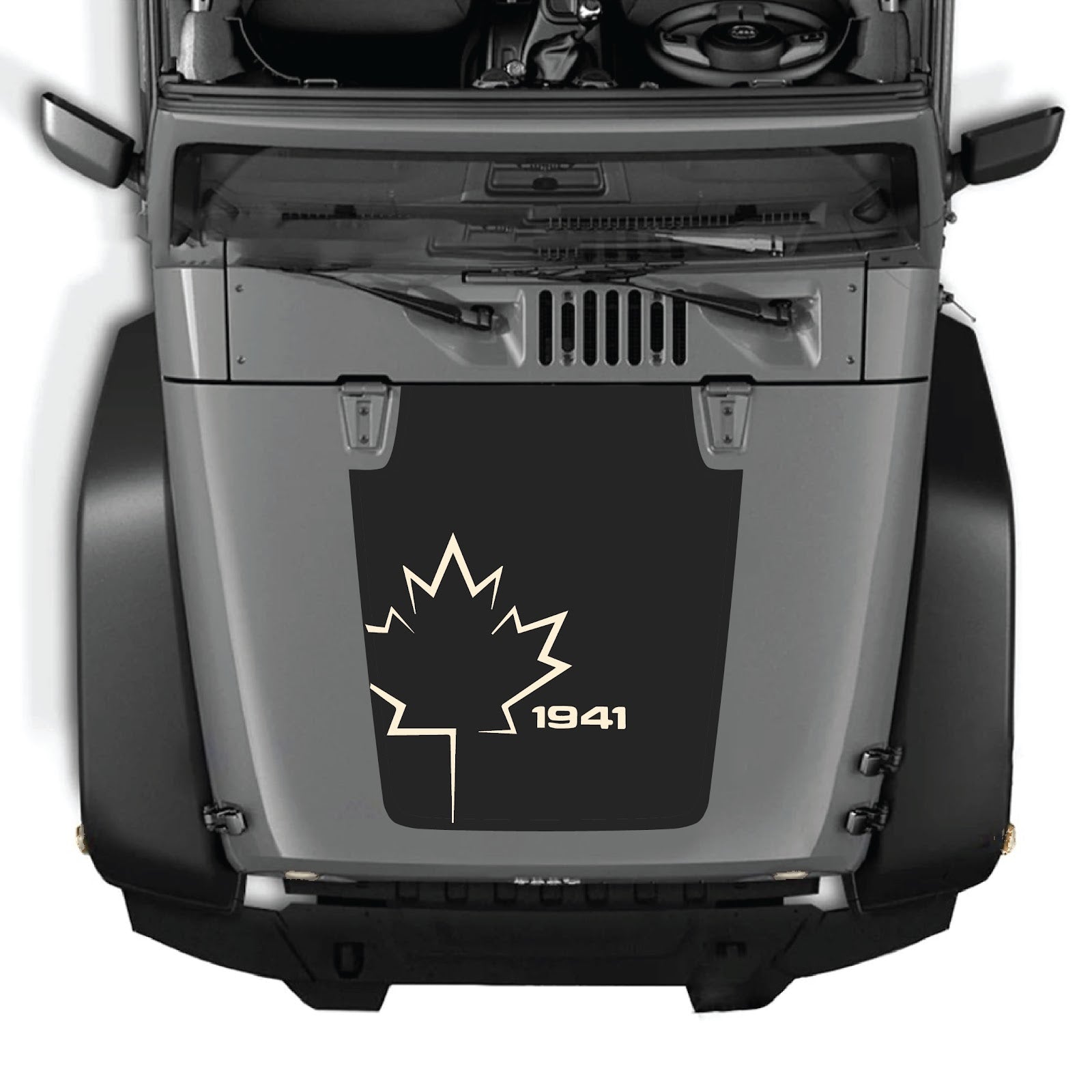 CarCode Jeep Wrangler JK/JKU hood decal Style #10, black and gray graphic design on vehicle's hood, 2007-2018 model.