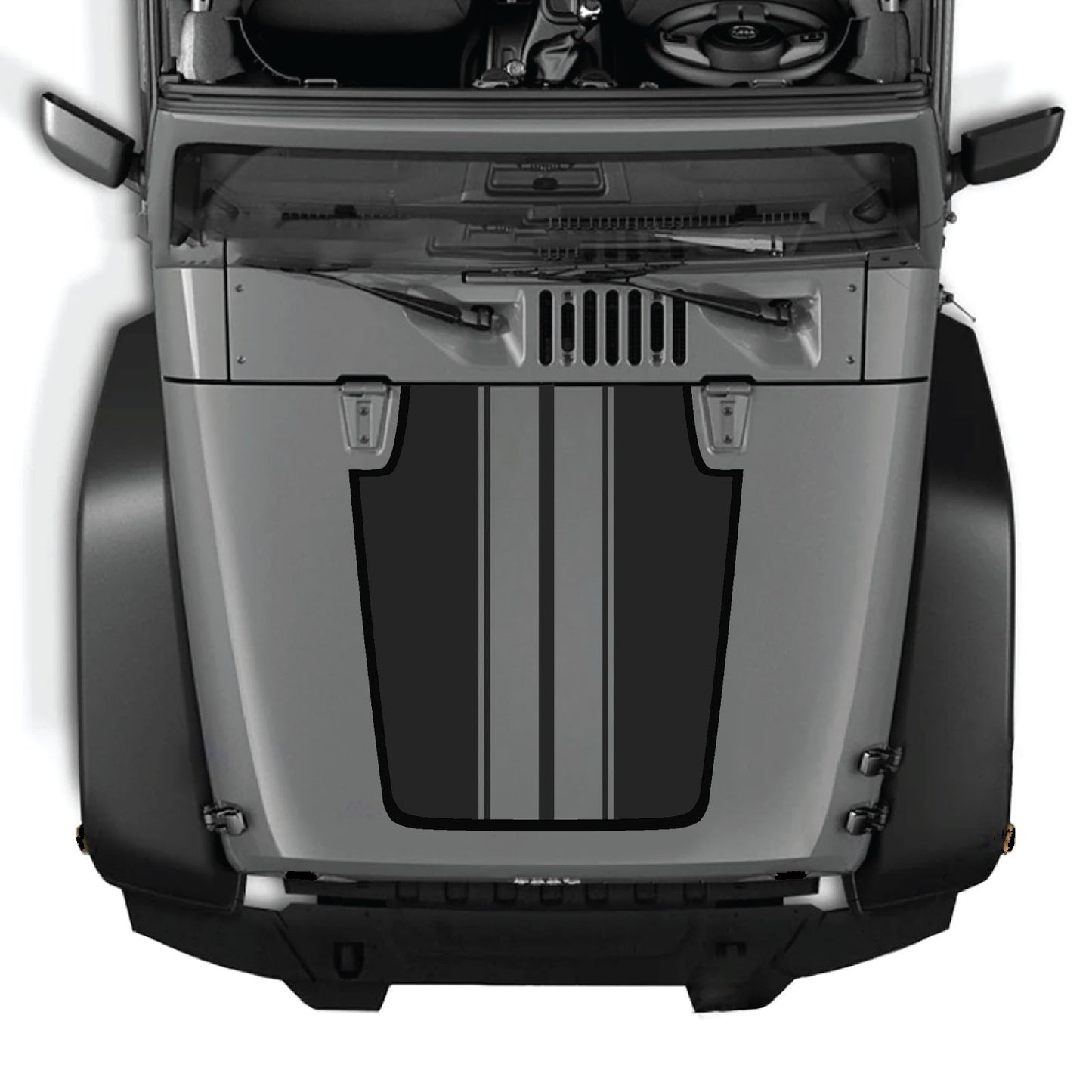 CarCode Jeep Wrangler JK/JKU hood decal in style #89, black and white graphic design on the vehicle's hood.