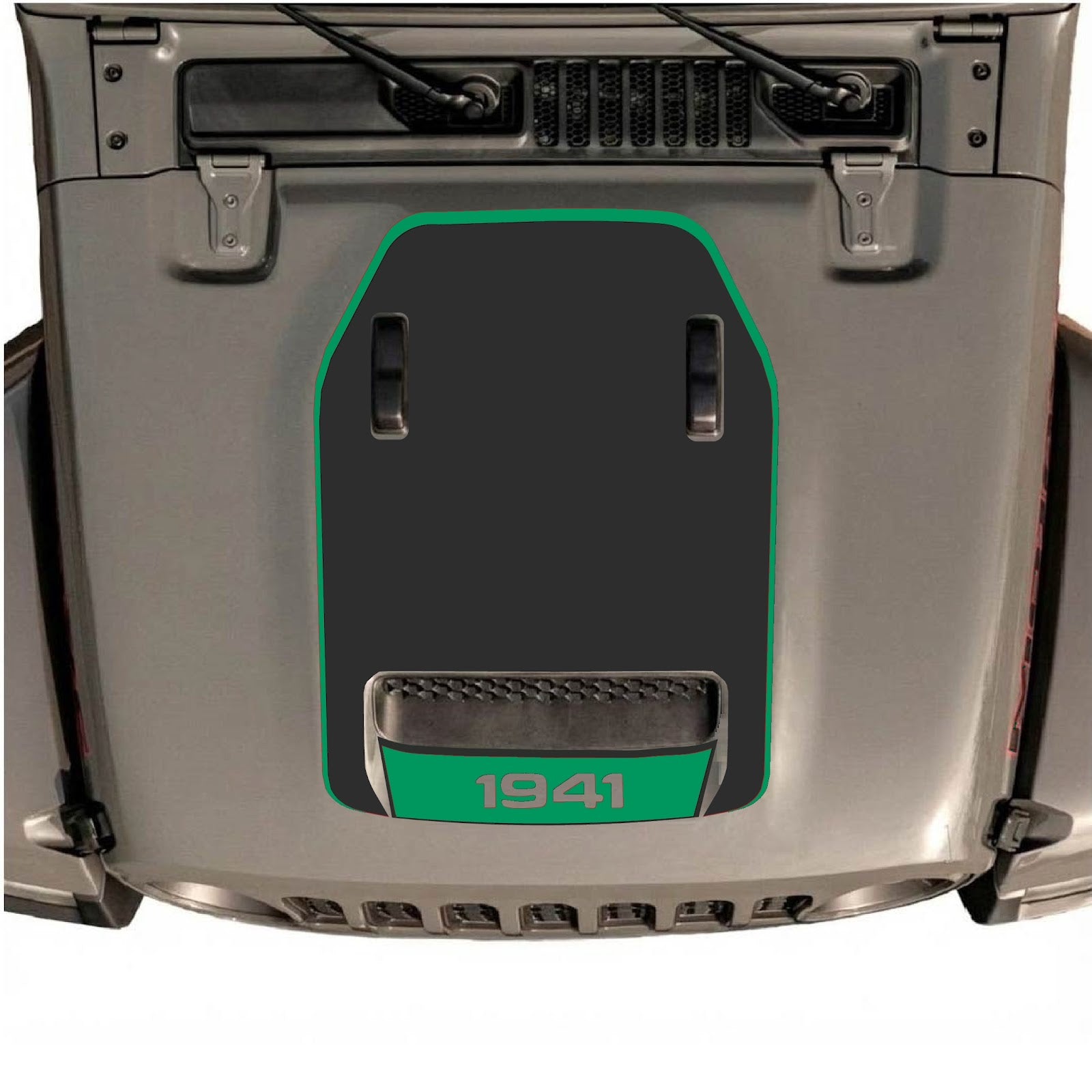 CarCode Jeep Wrangler JL/JLU Rubicon 392 and Gladiator Mojave hood decal, stylish graphic design on vehicle hood.