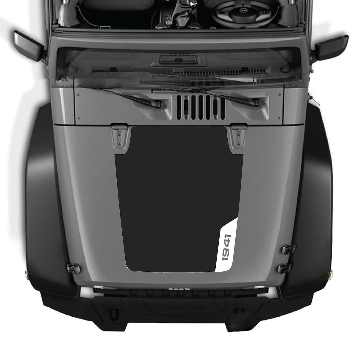 CarCode hood decal for Jeep Wrangler JK/JKU 2007-2018, style #83, featuring a sleek graphic design on the vehicle's hood.